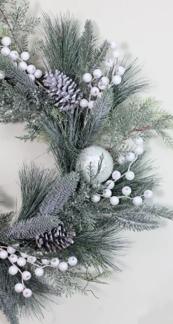 Best Frosted Mixed Pine and Pine Cone Artificial Christmas Wreath, 24-inch, Unlit Unlit