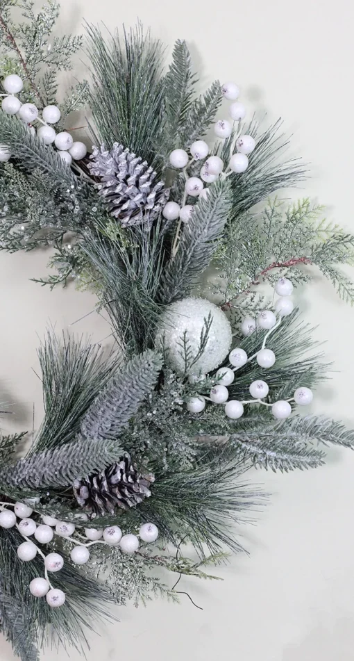 Best Frosted Mixed Pine and Pine Cone Artificial Christmas Wreath, 24-inch, Unlit Unlit