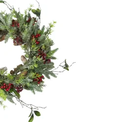 Hot Frosted Pine and Berry Artificial Christmas Wreath, 25-Inch, Unlit Pre Decorated