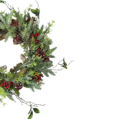 Hot Frosted Pine and Berry Artificial Christmas Wreath, 25-Inch, Unlit Pre Decorated