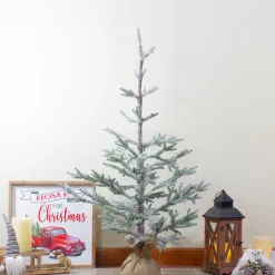 Sale Frosted Pine Slim Artificial Christmas Tree with Jute Base - 3' - Unlit Unlit