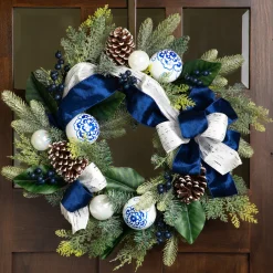 Sale Frosted Pine with Blueberries, Bows and Ornaments Christmas Wreath - 24" - Unlit Unlit