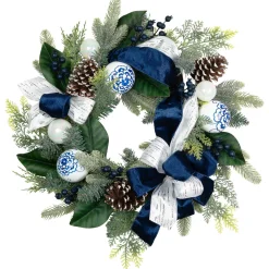 Sale Frosted Pine with Blueberries, Bows and Ornaments Christmas Wreath - 24" - Unlit Unlit