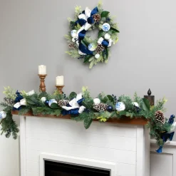 Sale Frosted Pine with Blueberries, Bows and Ornaments Christmas Wreath - 24