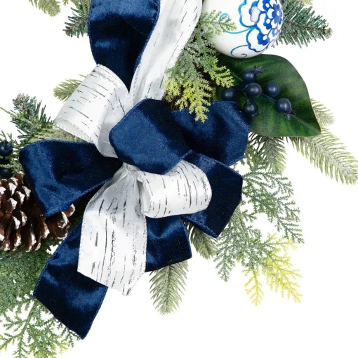 Sale Frosted Pine with Blueberries, Bows and Ornaments Christmas Wreath - 24" - Unlit Unlit