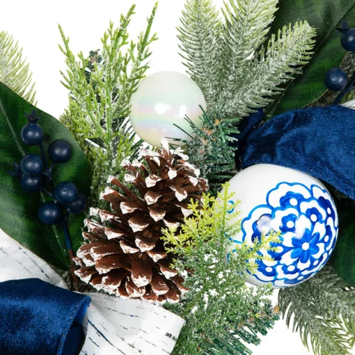 Sale Frosted Pine with Blueberries, Bows and Ornaments Christmas Wreath - 24" - Unlit Unlit