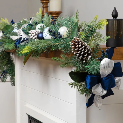 Discount Frosted Pine with Blueberries, Bows and Ornaments Christmas Garland - 6' x 8" - Unlit Unlit