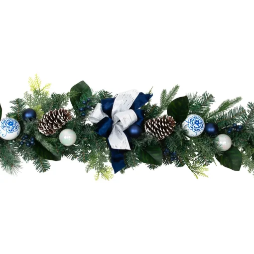 Discount Frosted Pine with Blueberries, Bows and Ornaments Christmas Garland - 6' x 8" - Unlit Unlit