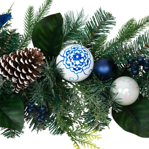 Discount Frosted Pine with Blueberries, Bows and Ornaments Christmas Garland - 6' x 8" - Unlit Unlit