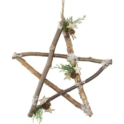 Sale Frosted Pinecone Natural Wood Branch Christmas Star Wall Decoration - 13.75" Door