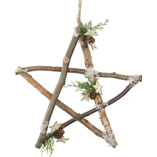 Sale Frosted Pinecone Natural Wood Branch Christmas Star Wall Decoration - 13.75" Door