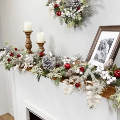 Discount Frosted Pinecones and Berries Artificial Christmas Garland - 6' x 8" - Unlit Unlit