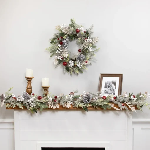 Discount Frosted Pinecones and Berries Artificial Christmas Garland - 6' x 8" - Unlit Unlit