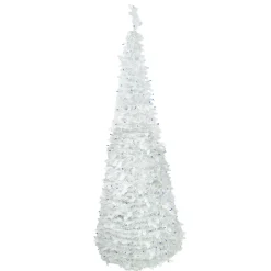 Best 6ft Lighted White Tinsel Pop-Up Artificial Christmas Tree, Blue Lights Pop Up