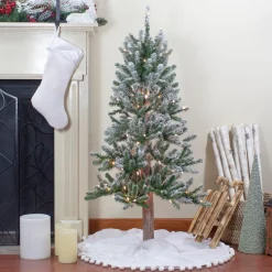 Hot 4ft Pre-Lit Flocked Alpine Artificial Christmas Tree, Clear Lights Alpine