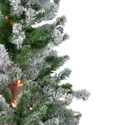 Hot 4ft Pre-Lit Flocked Alpine Artificial Christmas Tree, Clear Lights Alpine