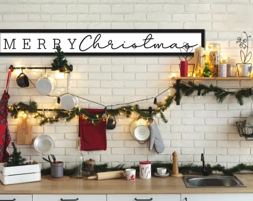 Best Giant Merry Christmas 6.5" x 49.5" Framed Christmas Wall Decor Art Print Sign Poster in a Black Wooden Frame with UV Acrylic and Hangers Wall