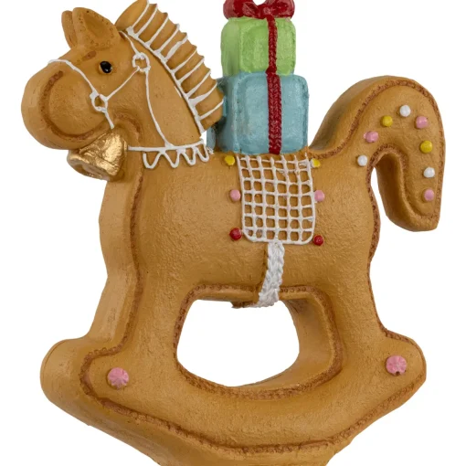 Clearance Gingerbread Rocking Horse with Presents Christmas Figurine - 7.25" Animals