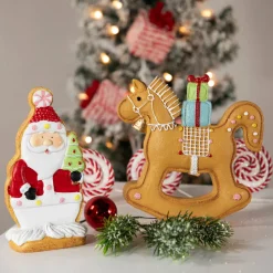 Clearance Gingerbread Santa with Tree Christmas Figurine - 7" Santa Claus
