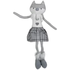 Girl Fox Sitting Christmas Figure with Dangling Legs - 22" - Gray and White Animals