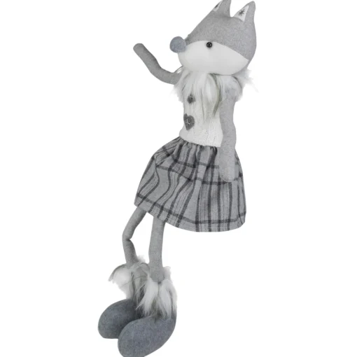 Girl Fox Sitting Christmas Figure with Dangling Legs - 22" - Gray and White Animals