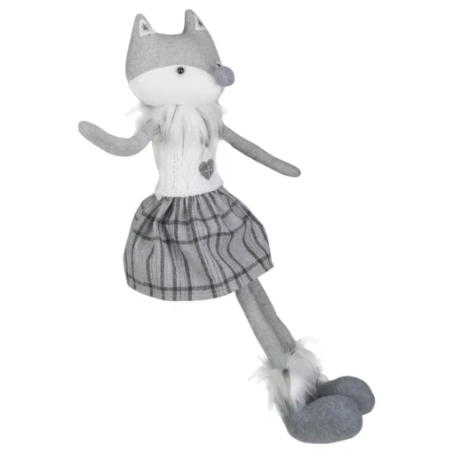 Girl Fox Sitting Christmas Figure with Dangling Legs - 22" - Gray and White Animals