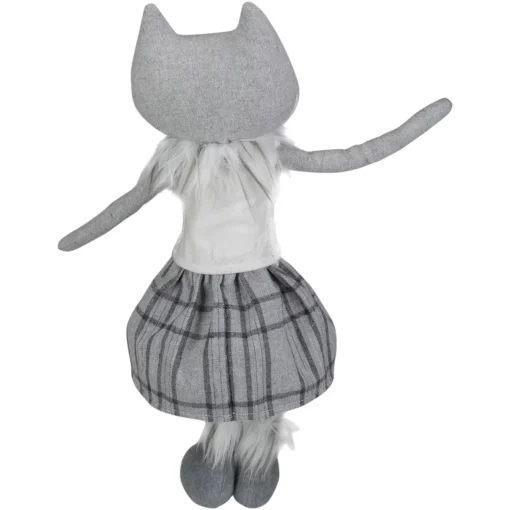 Girl Fox Sitting Christmas Figure with Dangling Legs - 22" - Gray and White Animals