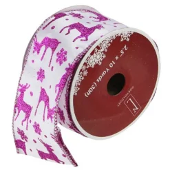 Sale Glistening Purple Reindeer and Star Christmas Wired Craft Ribbon 2.5" x 10 Yards Ribbons & Bows
