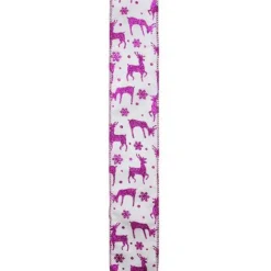 Sale Glistening Purple Reindeer and Star Christmas Wired Craft Ribbon 2.5" x 10 Yards Ribbons & Bows