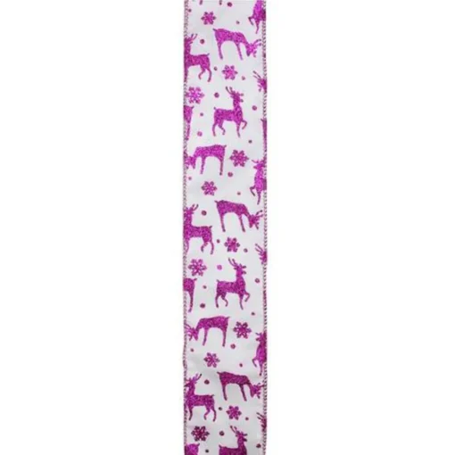Sale Glistening Purple Reindeer and Star Christmas Wired Craft Ribbon 2.5" x 10 Yards Ribbons & Bows