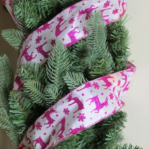 Sale Glistening Purple Reindeer and Star Christmas Wired Craft Ribbon 2.5" x 10 Yards Ribbons & Bows