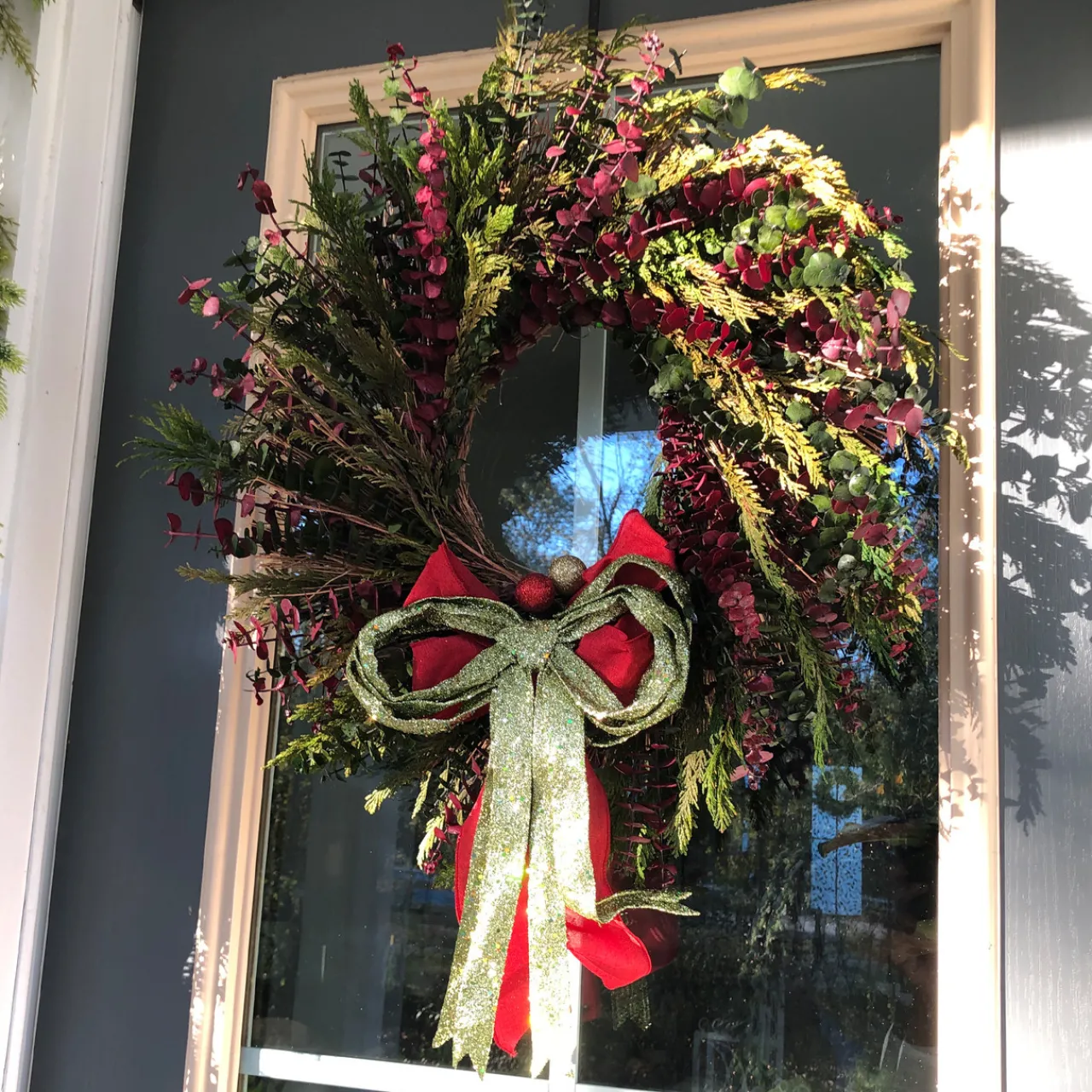 Sale Glitter Drenched Christmas Bow Decoration - 16" - Gold and Green Ribbons & Bows