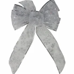 Outlet Glitter Snowflake 6-Loop Sheer Christmas Bow Decoration - 9" x 14" - Silver Ribbons & Bows
