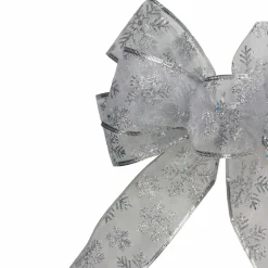 Outlet Glitter Snowflake 6-Loop Sheer Christmas Bow Decoration - 9