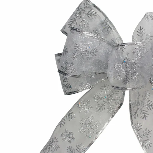 Outlet Glitter Snowflake 6-Loop Sheer Christmas Bow Decoration - 9" x 14" - Silver Ribbons & Bows