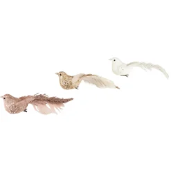 New Glittered Bird Christmas Clip-on Ornaments - 6.5" - Pink and Champagne - Set of 3 Animals