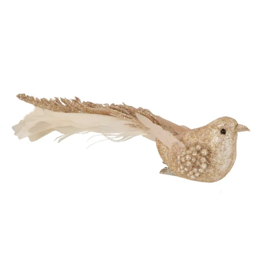 New Glittered Bird Christmas Clip-on Ornaments - 6.5" - Pink and Champagne - Set of 3 Animals