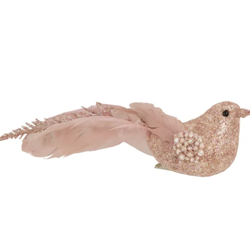 New Glittered Bird Christmas Clip-on Ornaments - 6.5" - Pink and Champagne - Set of 3 Animals
