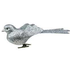 Sale Glittered Bird Clip-On Christmas Ornament - 6" - Silver-tone Animals