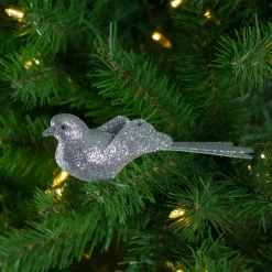 Sale Glittered Bird Clip-On Christmas Ornament - 6" - Silver-tone Animals