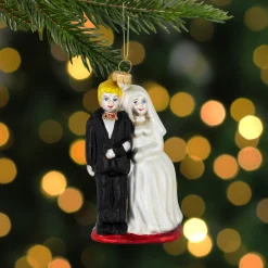 Best Glittered Bride and Groom Glass Christmas Ornament - 3.75" Wedding & Anniversary