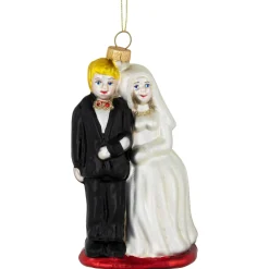 Best Glittered Bride and Groom Glass Christmas Ornament - 3.75" Wedding & Anniversary