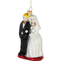 Best Glittered Bride and Groom Glass Christmas Ornament - 3.75