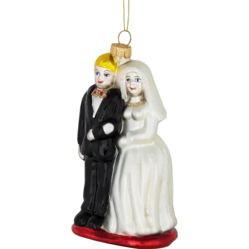 Best Glittered Bride and Groom Glass Christmas Ornament - 3.75" Wedding & Anniversary