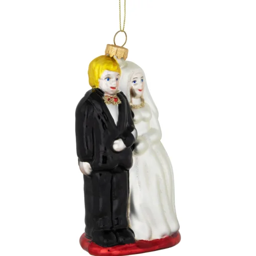 Best Glittered Bride and Groom Glass Christmas Ornament - 3.75" Wedding & Anniversary