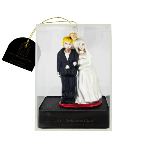 Best Glittered Bride and Groom Glass Christmas Ornament - 3.75" Wedding & Anniversary