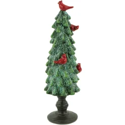 Sale Glittered Christmas Tree with Cardinals Decoration - 8.75" - Green and Red Trees