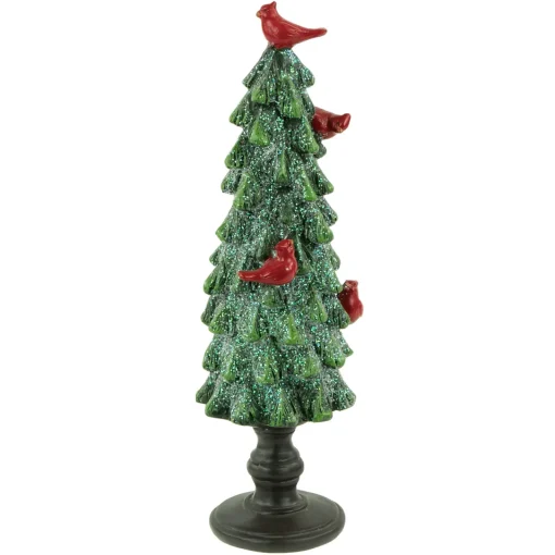 Sale Glittered Christmas Tree with Cardinals Decoration - 8.75" - Green and Red Trees