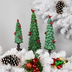 Sale Glittered Christmas Tree with Cardinals Decoration - 8.75" - Green and Red Trees