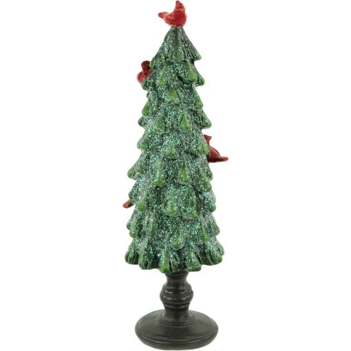 Sale Glittered Christmas Tree with Cardinals Decoration - 8.75" - Green and Red Trees